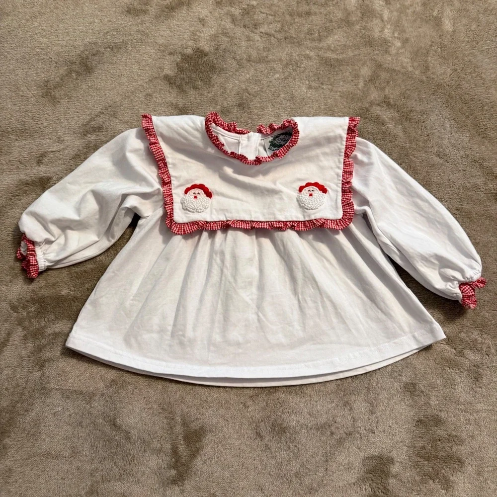 Cecil and Lou Kids Christmas Santa Gingham Ruffle Pajama Set White Red 18M